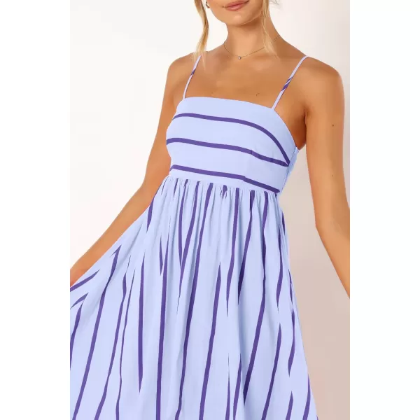 chouyatou Womens Striped Back Smocked Maxi Dress Sexy Spaghetti Strap Cut Out Flowy Swing Long DressPurple