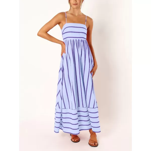 chouyatou Womens Striped Back Smocked Maxi Dress Sexy Spaghetti Strap Cut Out Flowy Swing Long DressPurple