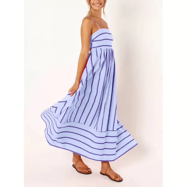 chouyatou Womens Striped Back Smocked Maxi Dress Sexy Spaghetti Strap Cut Out Flowy Swing Long DressPurple