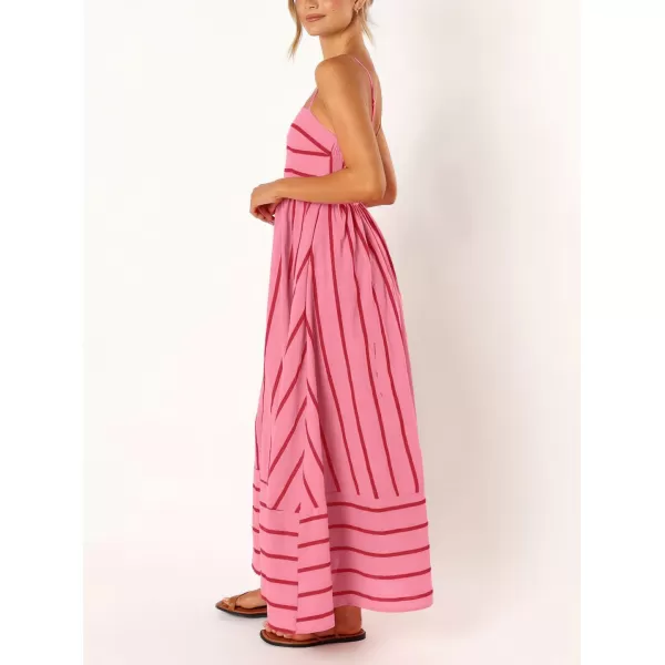 chouyatou Womens Striped Back Smocked Maxi Dress Sexy Spaghetti Strap Cut Out Flowy Swing Long DressWatermelon Red