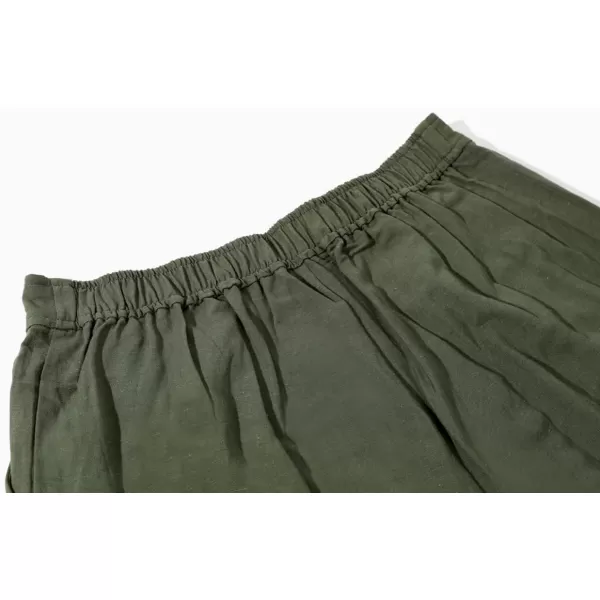 chouyatou Womens Summer High Waisted Cotton Linen Palazzo Wide Leg Casual Pants with PocketsGreen