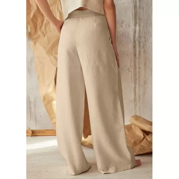 chouyatou Womens Summer High Waisted Cotton Linen Palazzo Wide Leg Casual Pants with PocketsKhaki