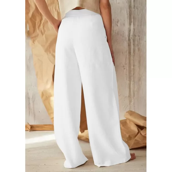 chouyatou Womens Summer High Waisted Cotton Linen Palazzo Wide Leg Casual Pants with PocketsWhite