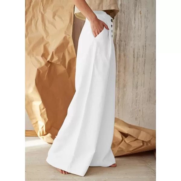 chouyatou Womens Summer High Waisted Cotton Linen Palazzo Wide Leg Casual Pants with PocketsWhite