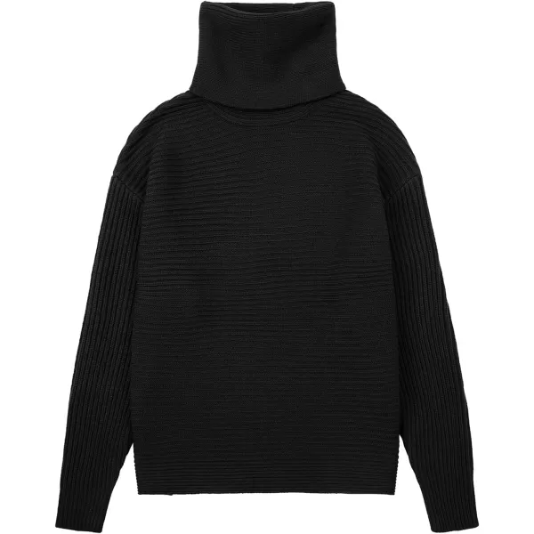 chouyatou Womens Turtleneck 2 Piece Outfits Ribbed Knit Sweater Midi Pencil Skirt SetBlack