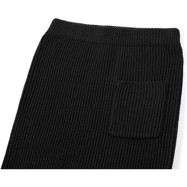 chouyatou Womens Turtleneck 2 Piece Outfits Ribbed Knit Sweater Midi Pencil Skirt SetBlack