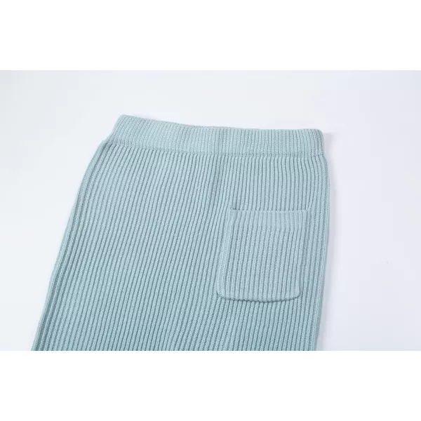 chouyatou Womens Turtleneck 2 Piece Outfits Ribbed Knit Sweater Midi Pencil Skirt SetBlue