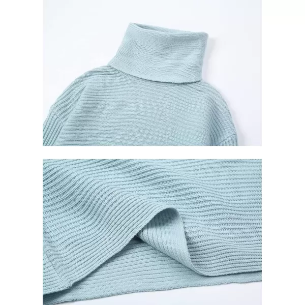 chouyatou Womens Turtleneck 2 Piece Outfits Ribbed Knit Sweater Midi Pencil Skirt SetBlue