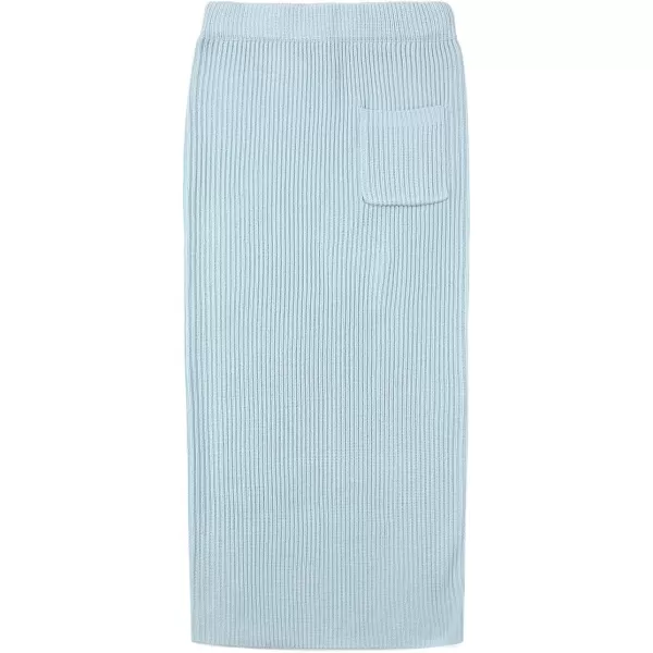 chouyatou Womens Turtleneck 2 Piece Outfits Ribbed Knit Sweater Midi Pencil Skirt SetBlue
