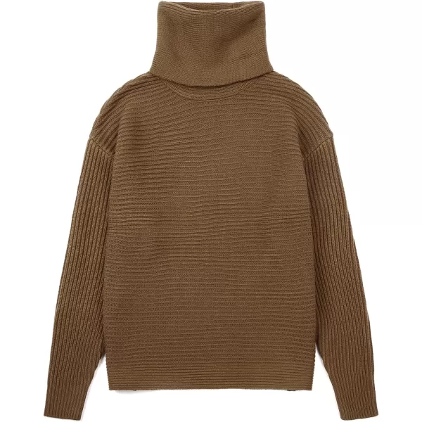 chouyatou Womens Turtleneck 2 Piece Outfits Ribbed Knit Sweater Midi Pencil Skirt SetBrown