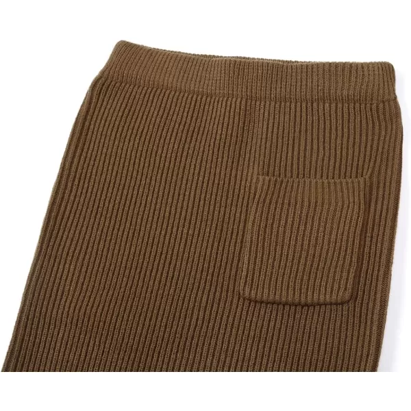 chouyatou Womens Turtleneck 2 Piece Outfits Ribbed Knit Sweater Midi Pencil Skirt SetBrown