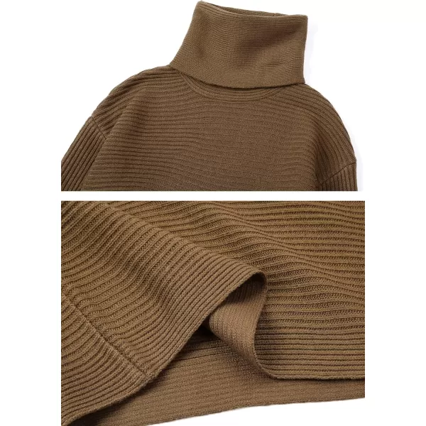 chouyatou Womens Turtleneck 2 Piece Outfits Ribbed Knit Sweater Midi Pencil Skirt SetBrown
