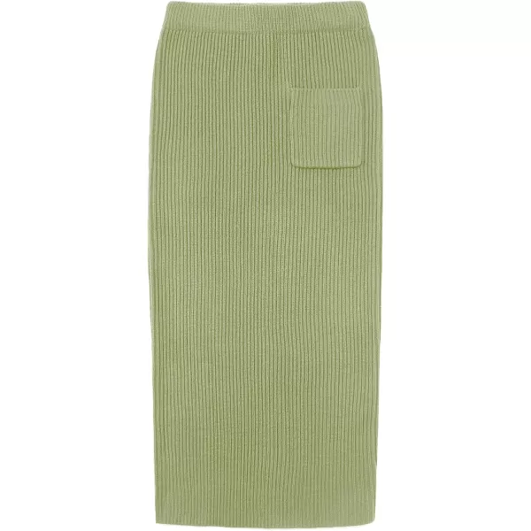 chouyatou Womens Turtleneck 2 Piece Outfits Ribbed Knit Sweater Midi Pencil Skirt SetGrass Green