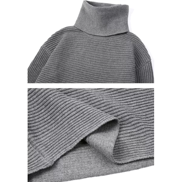 chouyatou Womens Turtleneck 2 Piece Outfits Ribbed Knit Sweater Midi Pencil Skirt SetGray