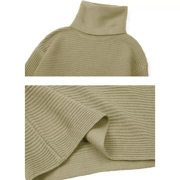 chouyatou Womens Turtleneck 2 Piece Outfits Ribbed Knit Sweater Midi Pencil Skirt SetKhaki