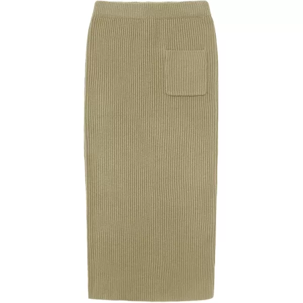 chouyatou Womens Turtleneck 2 Piece Outfits Ribbed Knit Sweater Midi Pencil Skirt SetKhaki