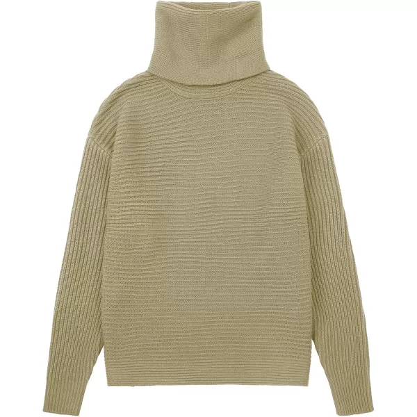 chouyatou Womens Turtleneck 2 Piece Outfits Ribbed Knit Sweater Midi Pencil Skirt SetKhaki