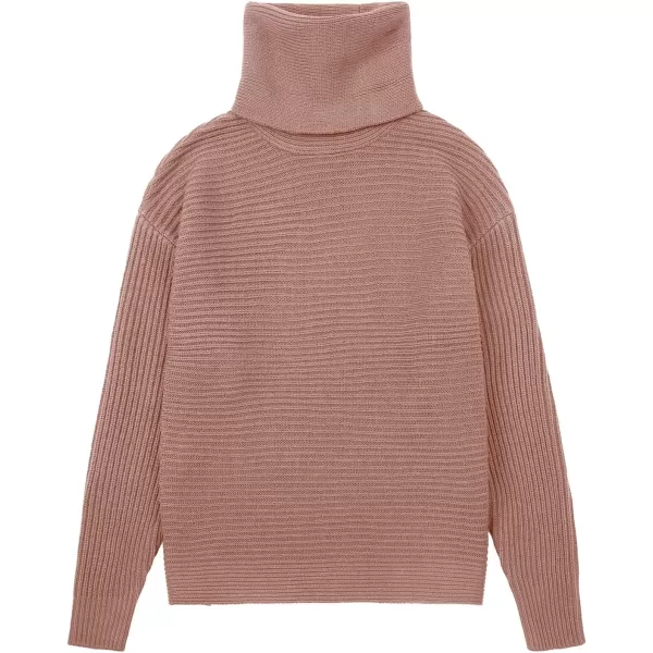 chouyatou Womens Turtleneck 2 Piece Outfits Ribbed Knit Sweater Midi Pencil Skirt SetPink