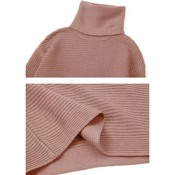 chouyatou Womens Turtleneck 2 Piece Outfits Ribbed Knit Sweater Midi Pencil Skirt SetPink