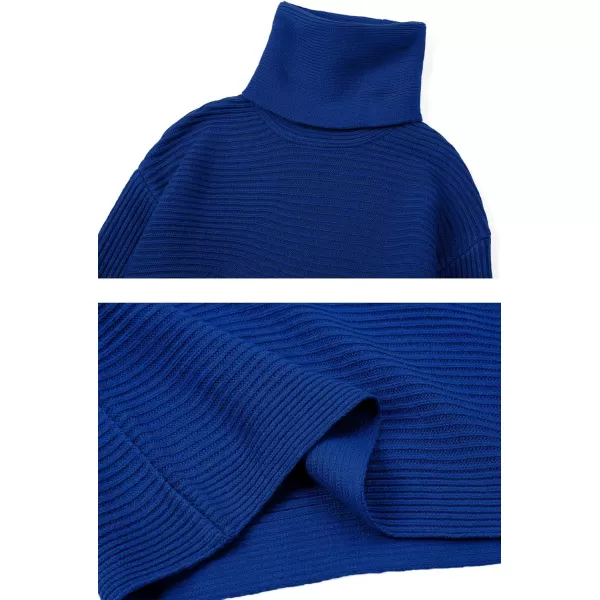 chouyatou Womens Turtleneck 2 Piece Outfits Ribbed Knit Sweater Midi Pencil Skirt SetRoyal Blue