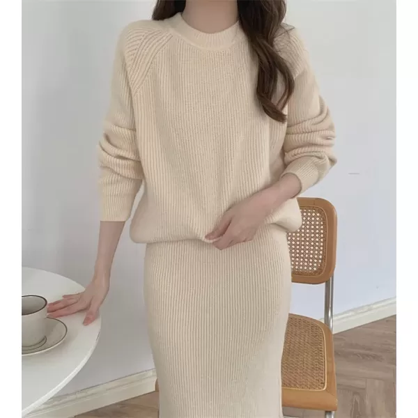 chouyatou Womens Two Piece Sweater Skirt Sets Knit Sweater Top Bodycon Skirt 2 Piece OutfitsBeige