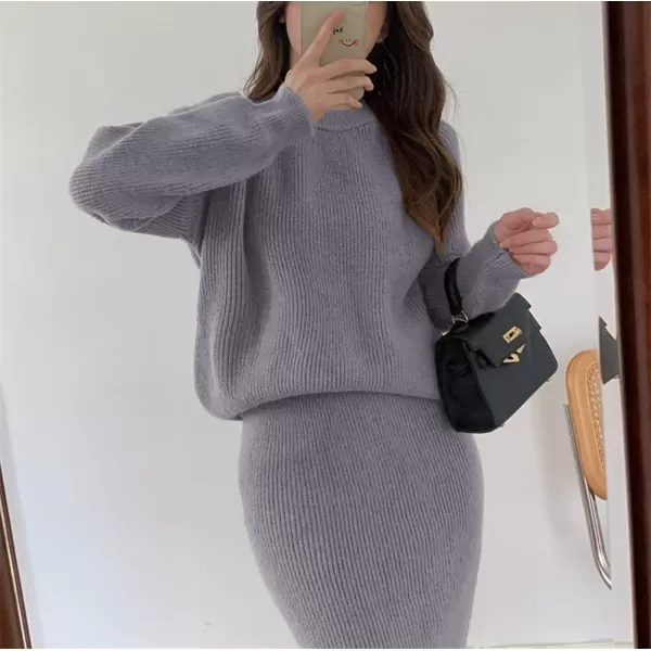 chouyatou Womens Two Piece Sweater Skirt Sets Knit Sweater Top Bodycon Skirt 2 Piece OutfitsGrey
