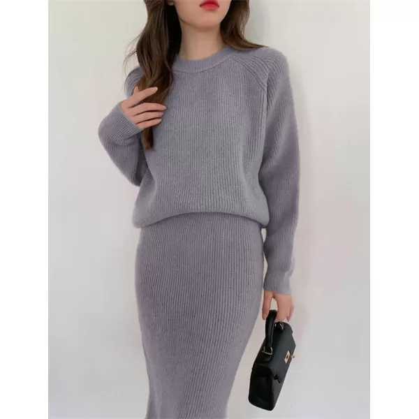 chouyatou Womens Two Piece Sweater Skirt Sets Knit Sweater Top Bodycon Skirt 2 Piece OutfitsGrey