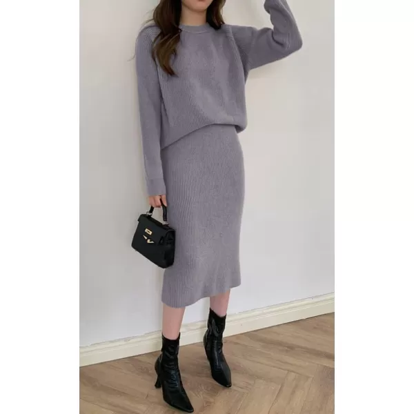 chouyatou Womens Two Piece Sweater Skirt Sets Knit Sweater Top Bodycon Skirt 2 Piece OutfitsGrey