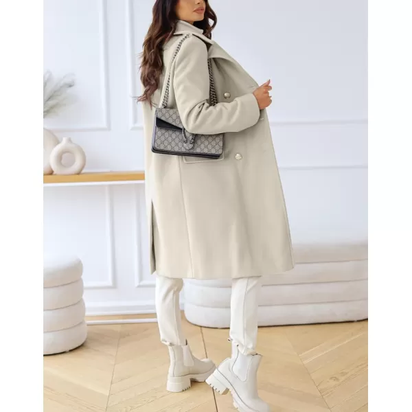 chouyatou Womens Winter Lapel Double Breasted Office Work Long Wool Pea Coat OvercoatBeige