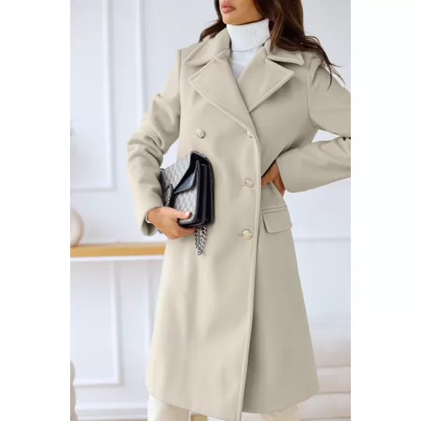 chouyatou Womens Winter Lapel Double Breasted Office Work Long Wool Pea Coat OvercoatBeige