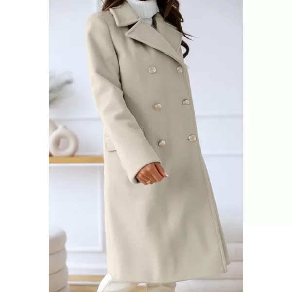 chouyatou Womens Winter Lapel Double Breasted Office Work Long Wool Pea Coat OvercoatBeige