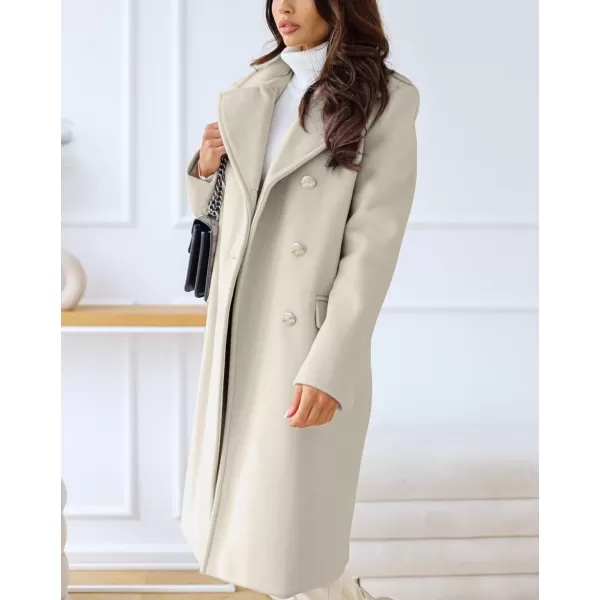 chouyatou Womens Winter Lapel Double Breasted Office Work Long Wool Pea Coat OvercoatBeige