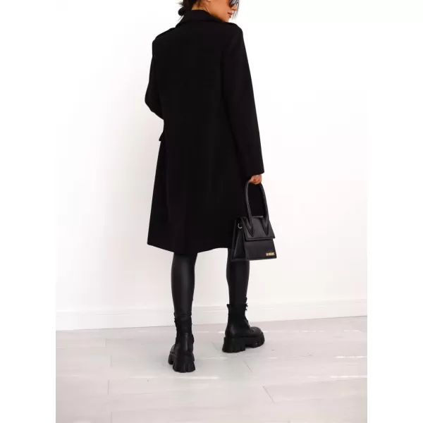 chouyatou Womens Winter Lapel Double Breasted Office Work Long Wool Pea Coat OvercoatBlack