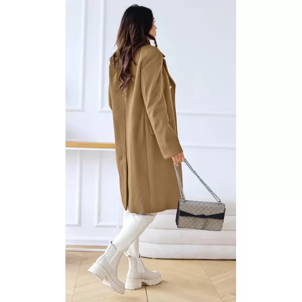 chouyatou Womens Winter Lapel Double Breasted Office Work Long Wool Pea Coat OvercoatCamel