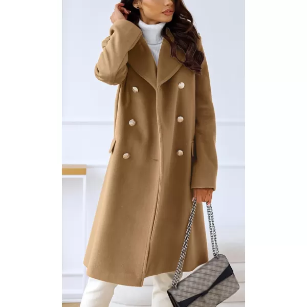 chouyatou Womens Winter Lapel Double Breasted Office Work Long Wool Pea Coat OvercoatCamel