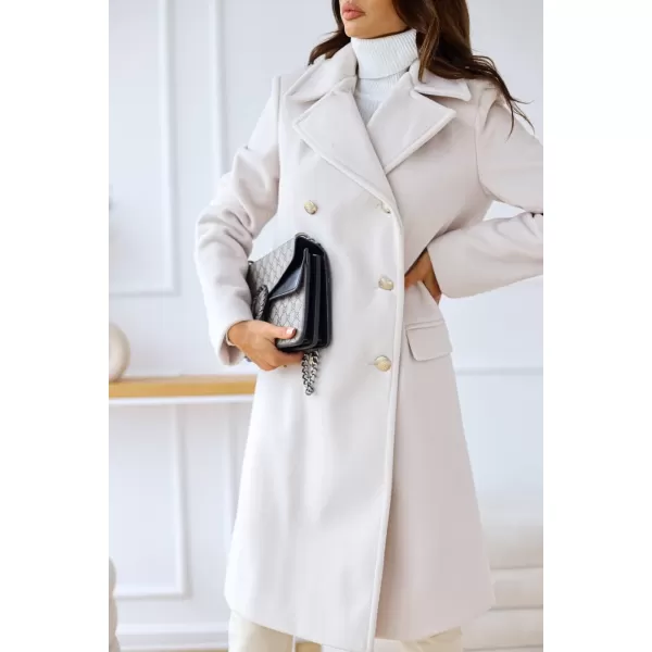 chouyatou Womens Winter Lapel Double Breasted Office Work Long Wool Pea Coat OvercoatWhite
