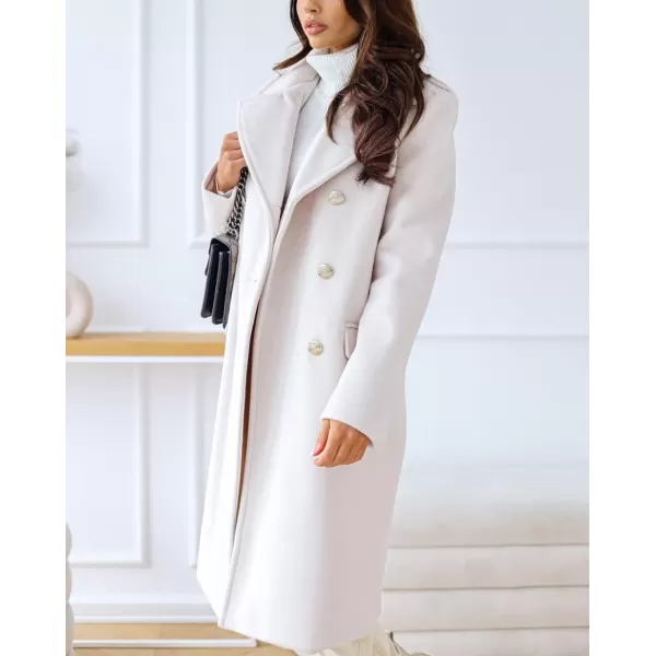 chouyatou Womens Winter Lapel Double Breasted Office Work Long Wool Pea Coat OvercoatWhite