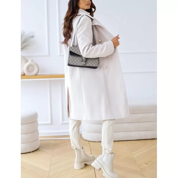 chouyatou Womens Winter Lapel Double Breasted Office Work Long Wool Pea Coat OvercoatWhite