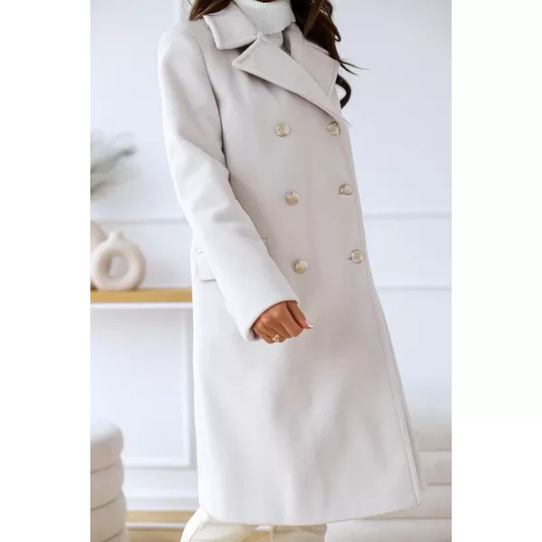 chouyatou Womens Winter Lapel Double Breasted Office Work Long Wool Pea Coat OvercoatWhite