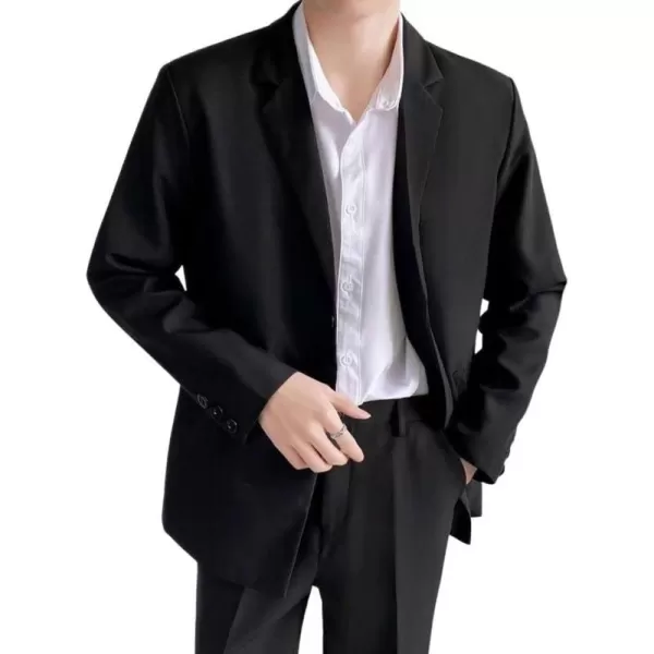 chouyatou Mens Casual Notched Lapel 2Button Work Office Blazer Jacket Sport CoatBlack
