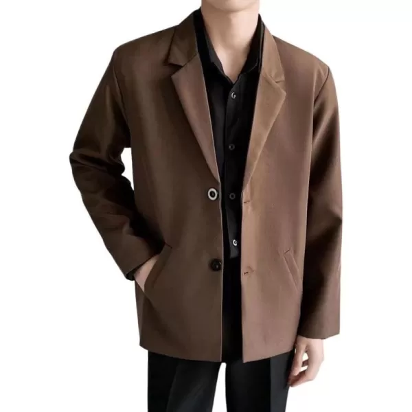 chouyatou Mens Casual Notched Lapel 2Button Work Office Blazer Jacket Sport CoatCoffee