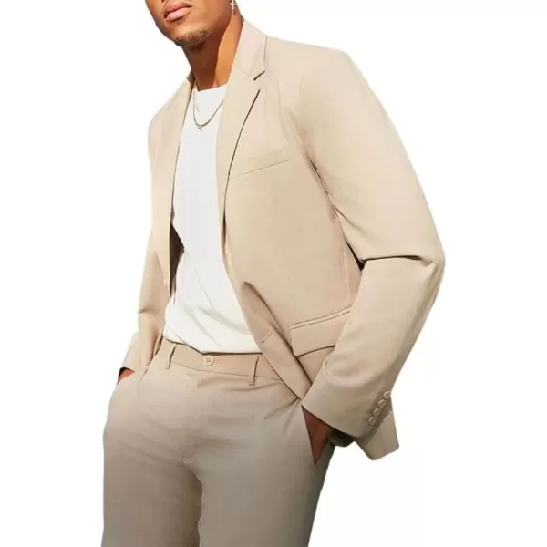 chouyatou Mens Fashion Lapel 2 Button Business Casual Blazer Jacket Sport CoatBeige