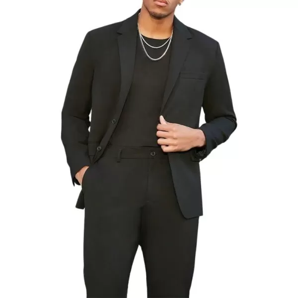 chouyatou Mens Fashion Lapel 2 Button Business Casual Blazer Jacket Sport CoatBlack