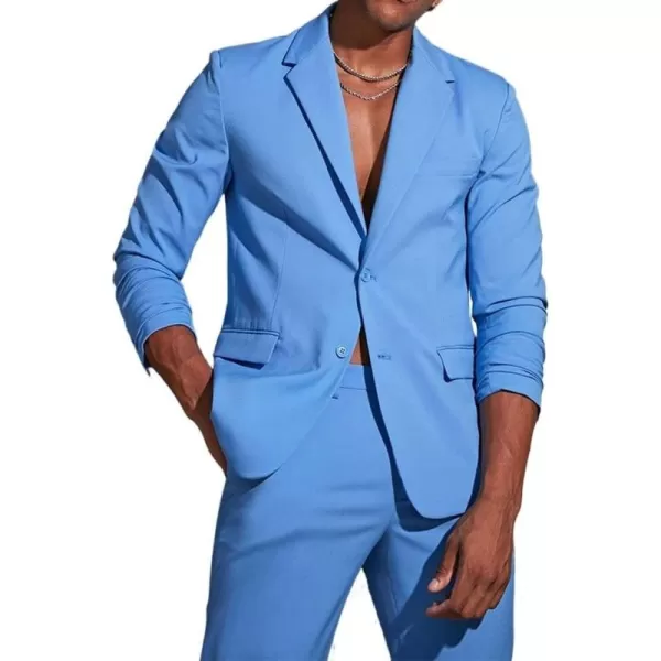 chouyatou Mens Fashion Lapel 2 Button Business Casual Blazer Jacket Sport CoatBlue