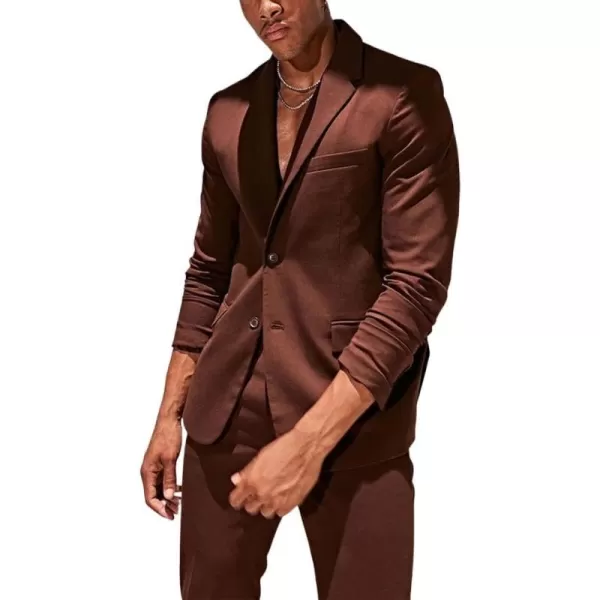 chouyatou Mens Fashion Lapel 2 Button Business Casual Blazer Jacket Sport CoatBrown