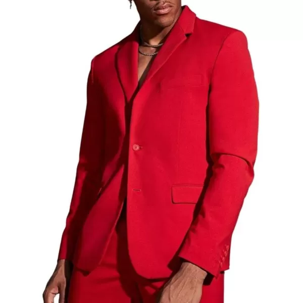 chouyatou Mens Fashion Lapel 2 Button Business Casual Blazer Jacket Sport CoatRed