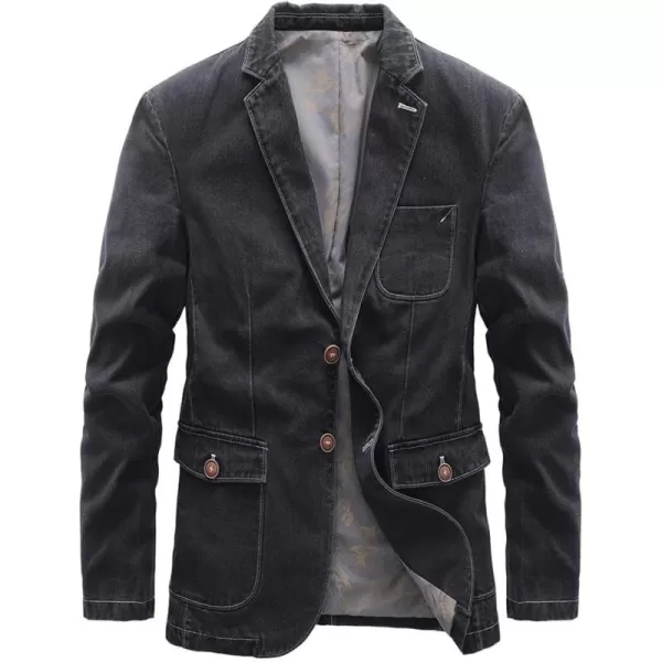 chouyatou Mens Notch Lapel Vintage Style Denim Suit Blazer Jacket Sport CoatBlack