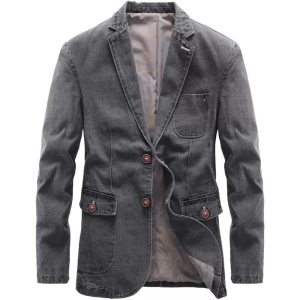 chouyatou Mens Notch Lapel Vintage Style Denim Suit Blazer Jacket Sport CoatGrey