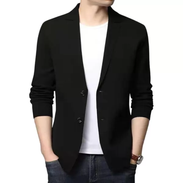 chouyatou Mens Notched Lapel Business Casual Knit Blazer Sweater Cardigan Jacket Sport CoatBlack