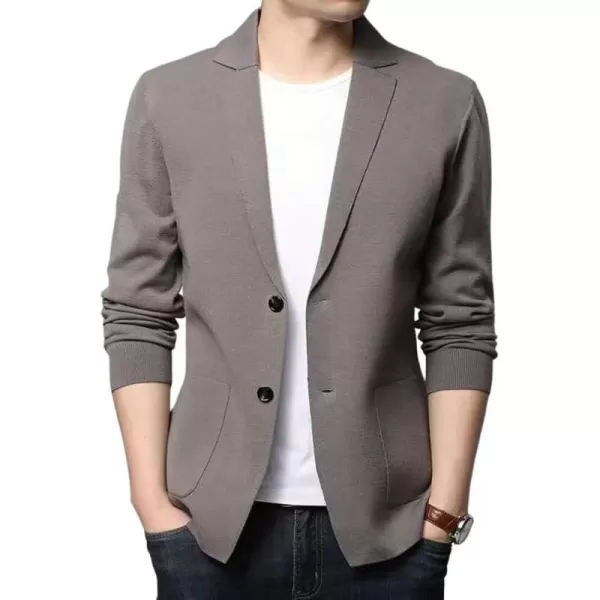 chouyatou Mens Notched Lapel Business Casual Knit Blazer Sweater Cardigan Jacket Sport CoatGray